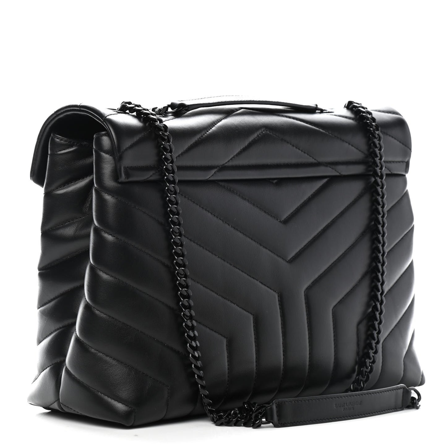 Calfskin Y Quilted Monogram Medium Loulou Chain Satchel Black