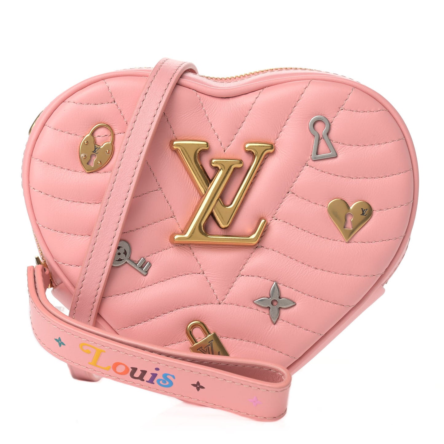 Calfskin Embellished New Wave Love Lock Heart Bag Rose Pomettes