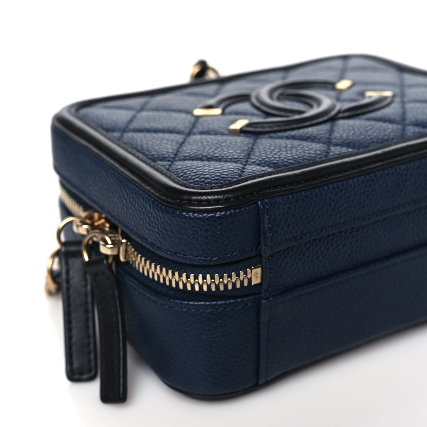 Caviar Quilted Small CC Filigree Vanity Case Navy Black