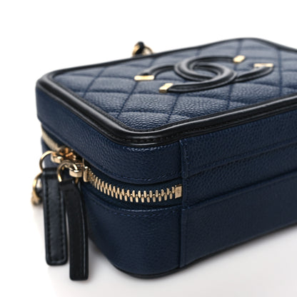 Chanel Caviar Quilted Small CC Filigree Vanity Case Navy Black 9 of 10
