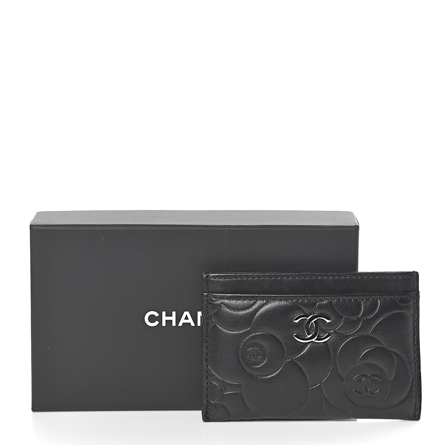 Chanel Lambskin Camellia Embossed Card Holder Black 9 of 9