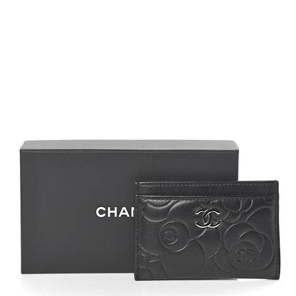 Chanel Lambskin Camellia Embossed Card Holder Black 9 of 9