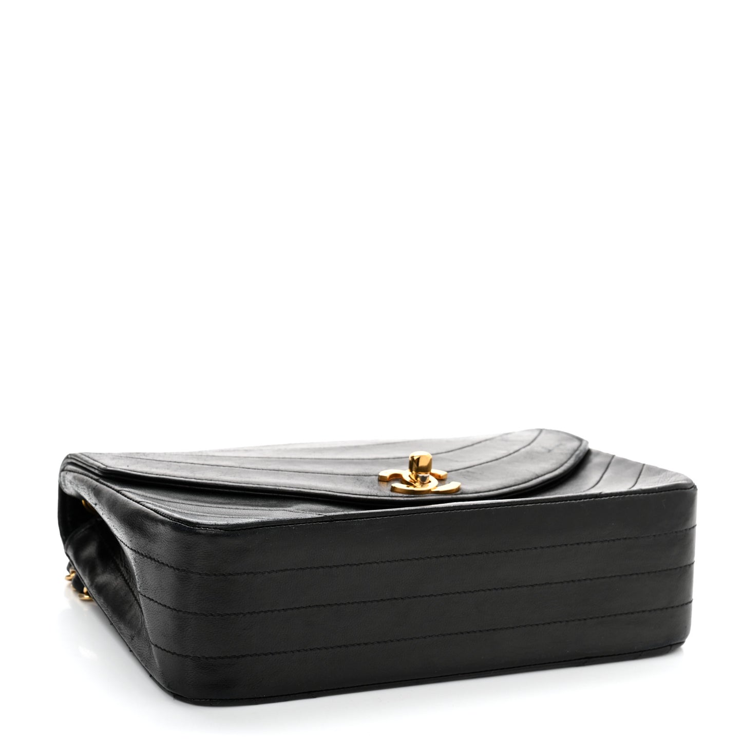 Lambskin Ribbon Quilted Small Single Flap Black