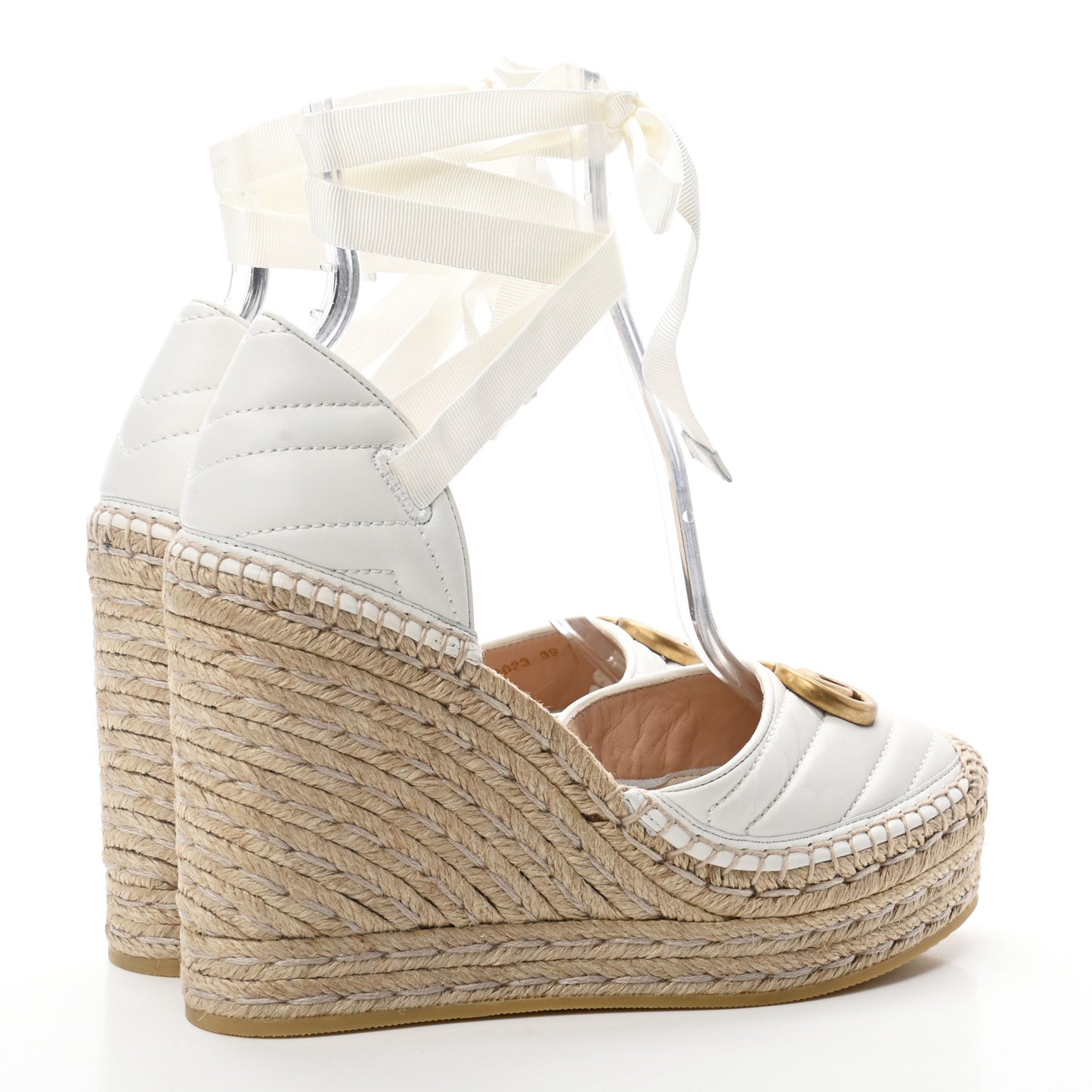 Nappa Matelasse GG Marmont Ankle Wrap Platform 35/120mm Espadrille Wedges 39 Great White