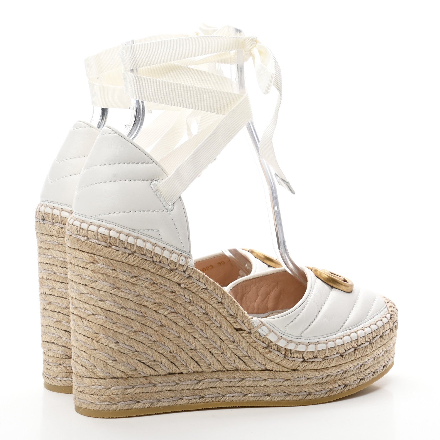 Gucci Nappa Matelasse GG Marmont Ankle Wrap Platform 35/120mm Espadrille Wedges 39 Great White 4 of 10