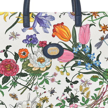 Gucci Canvas Large Flora Tote Navy Multicolor 8 of 10