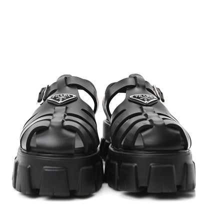 Prada Foam Rubber Triangle Logo Monolith 55mm Cage Sandals 40 Black 3 of 10