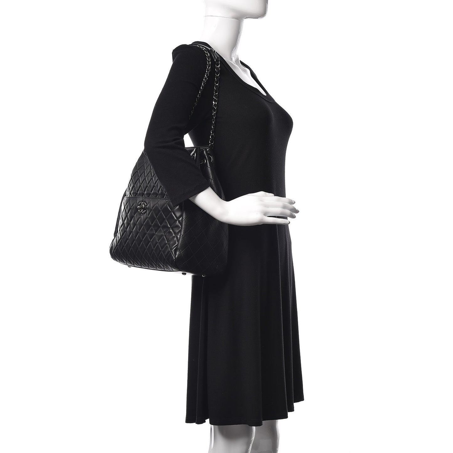 Lambskin Quilted Large Drawstring Shoulder Bag Black