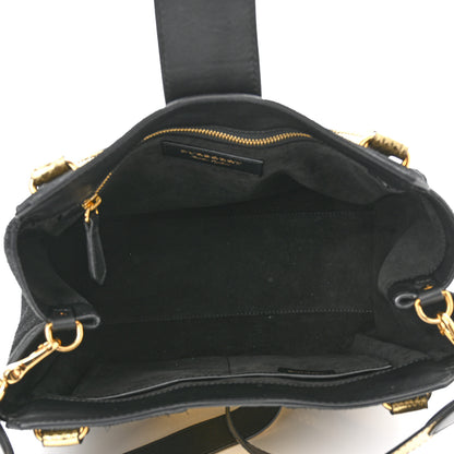 Burberry Suede Calfskin Watersnake Medium Buckle Tote Black Gold 5 of 9