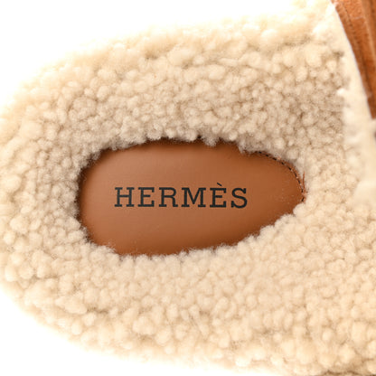 Hermes Suede Goatskin Woolskin Womens Chypre Sandals 39 Brun Fume Ecru 7 of 8