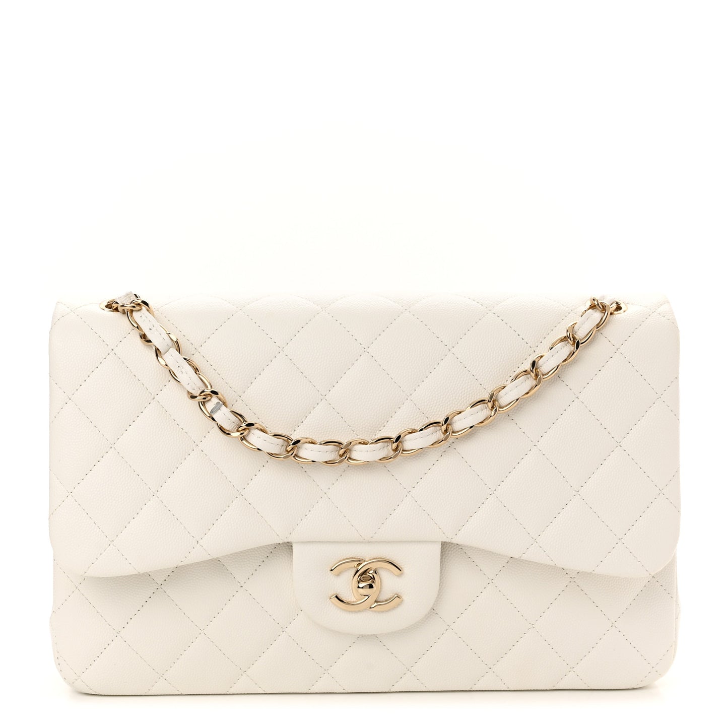 Caviar Quilted Jumbo Double Flap White