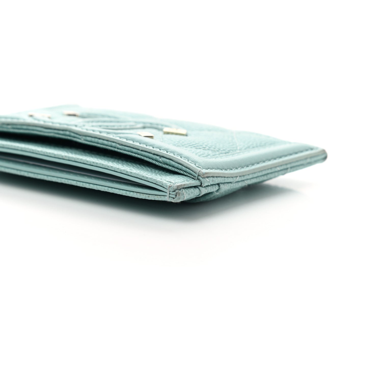 Caviar Quilted Filigree Card Holder Light Blue
