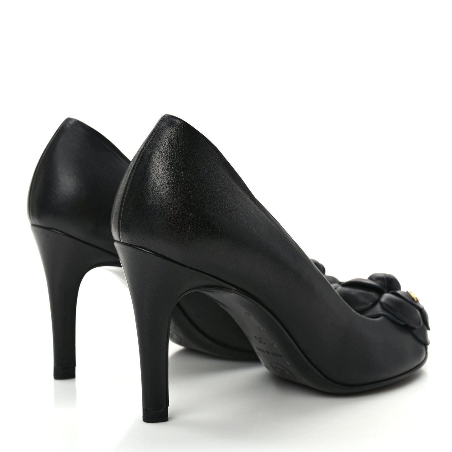 Lambskin Camellia Pumps 35 Black