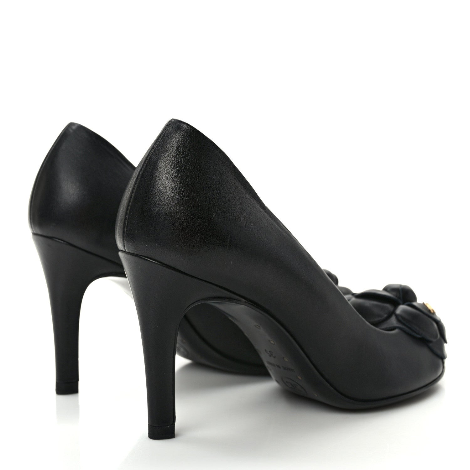 Chanel Lambskin Camellia Pumps 35 Black 4 of 12