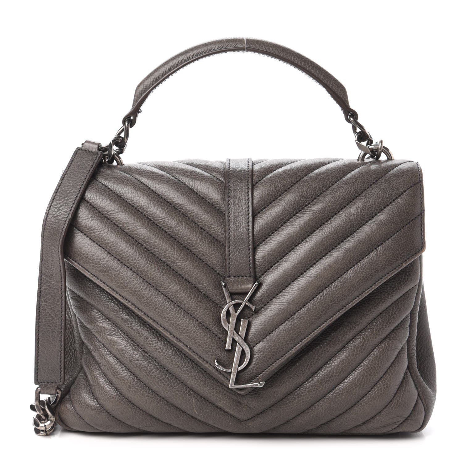 Saint Laurent Sheepskin Matelasse Chevron Monogram Medium College Bag Light Coal 1 of 9