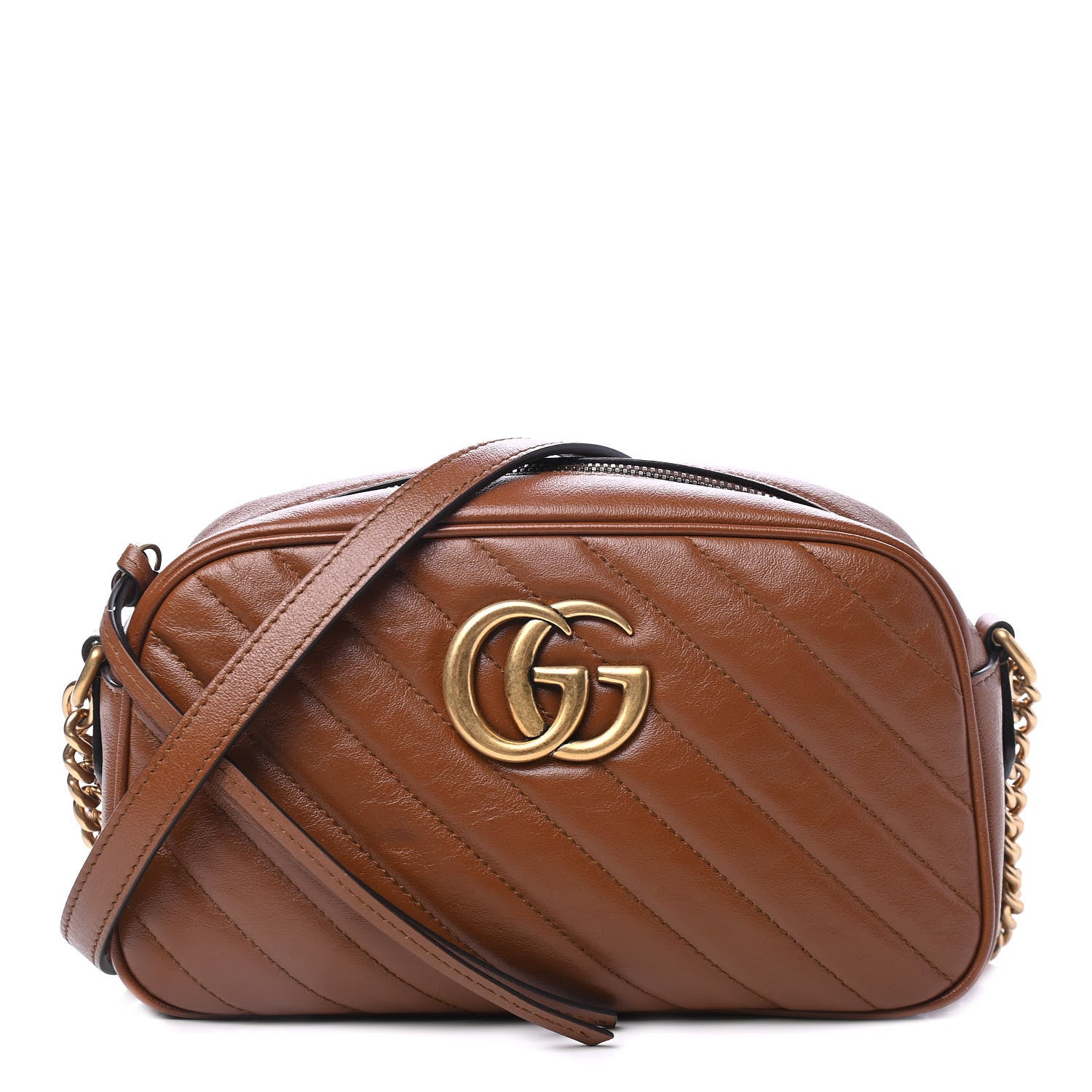 Gucci Glazed Calfskin Matelasse Diagonal Small GG Marmont Chain Shoulder Bag Cuir 1 of 4