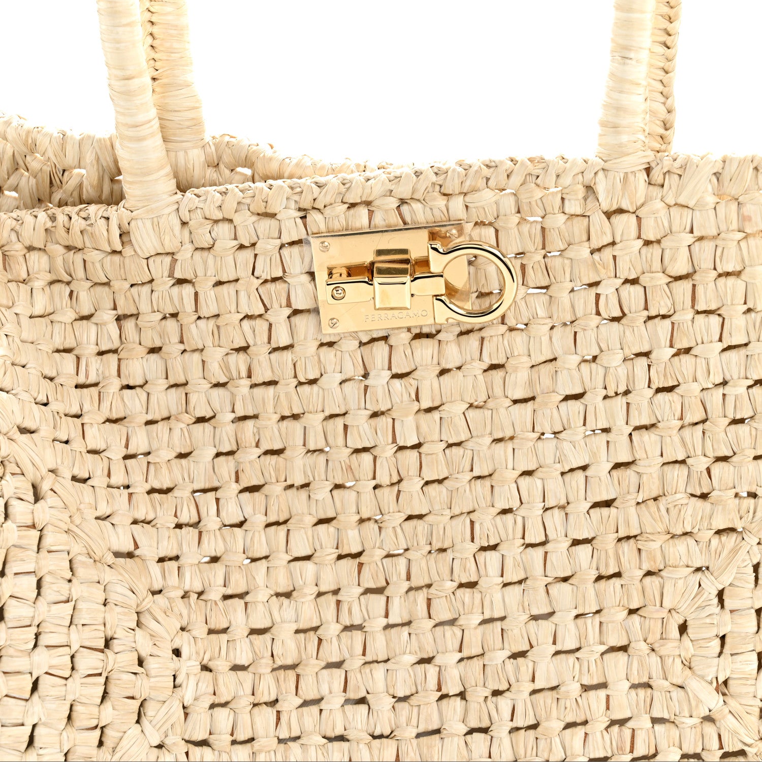 Salvatore Ferragamo Raffia XL Studio Box Tote Natural 1839131