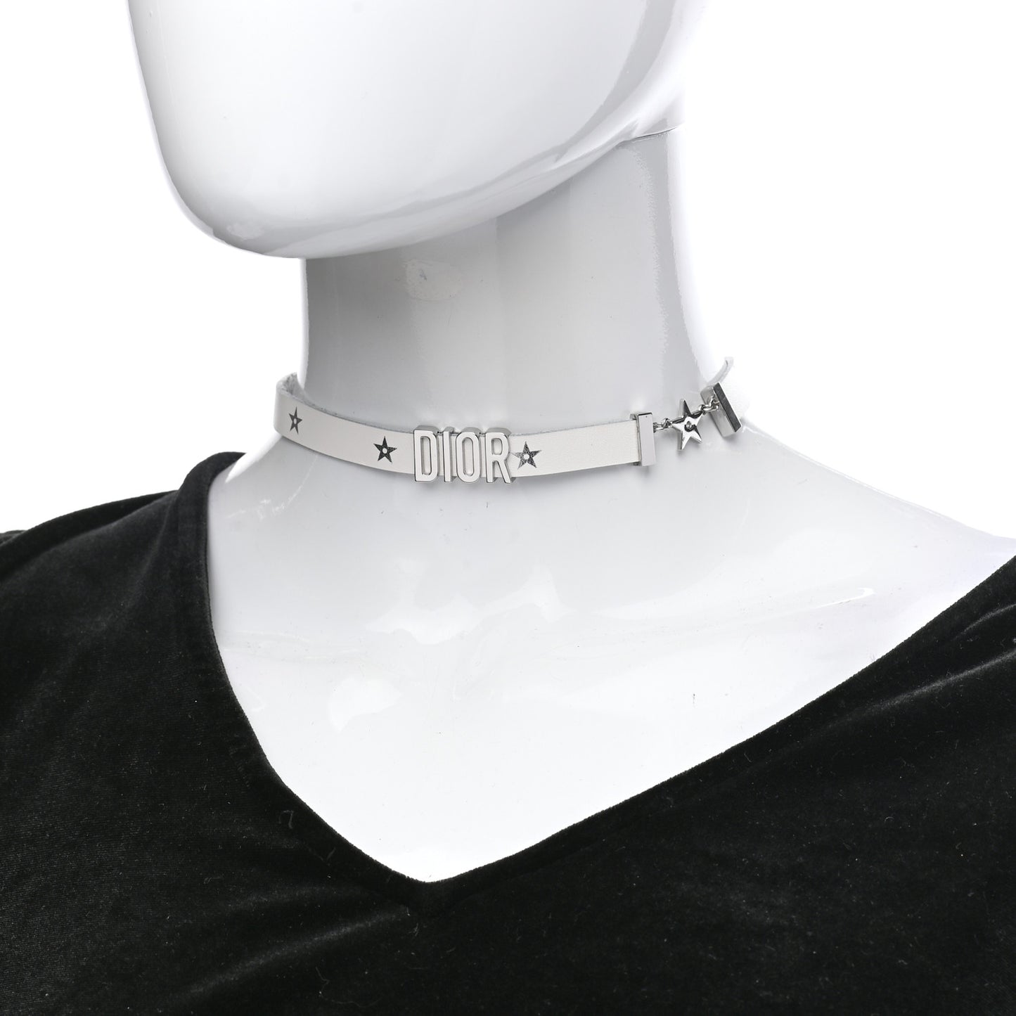 Calfskin Star Dior Logo Choker Necklace White