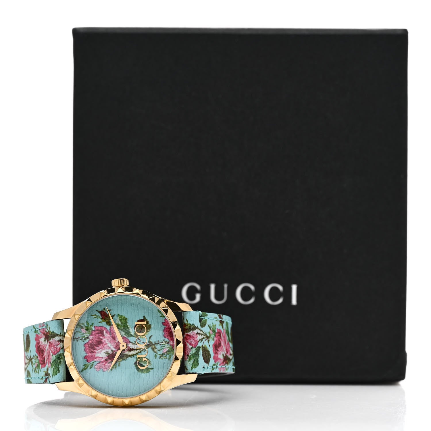 Gucci Stainless Steel Calfskin 38mm G-Timeless Floral Quartz Watch Blue 5 of 5
