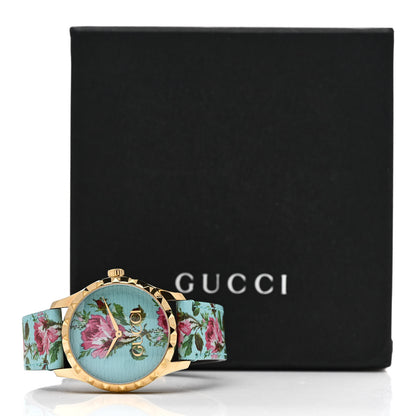 Gucci Stainless Steel Calfskin 38mm G-Timeless Floral Quartz Watch Blue 5 of 5