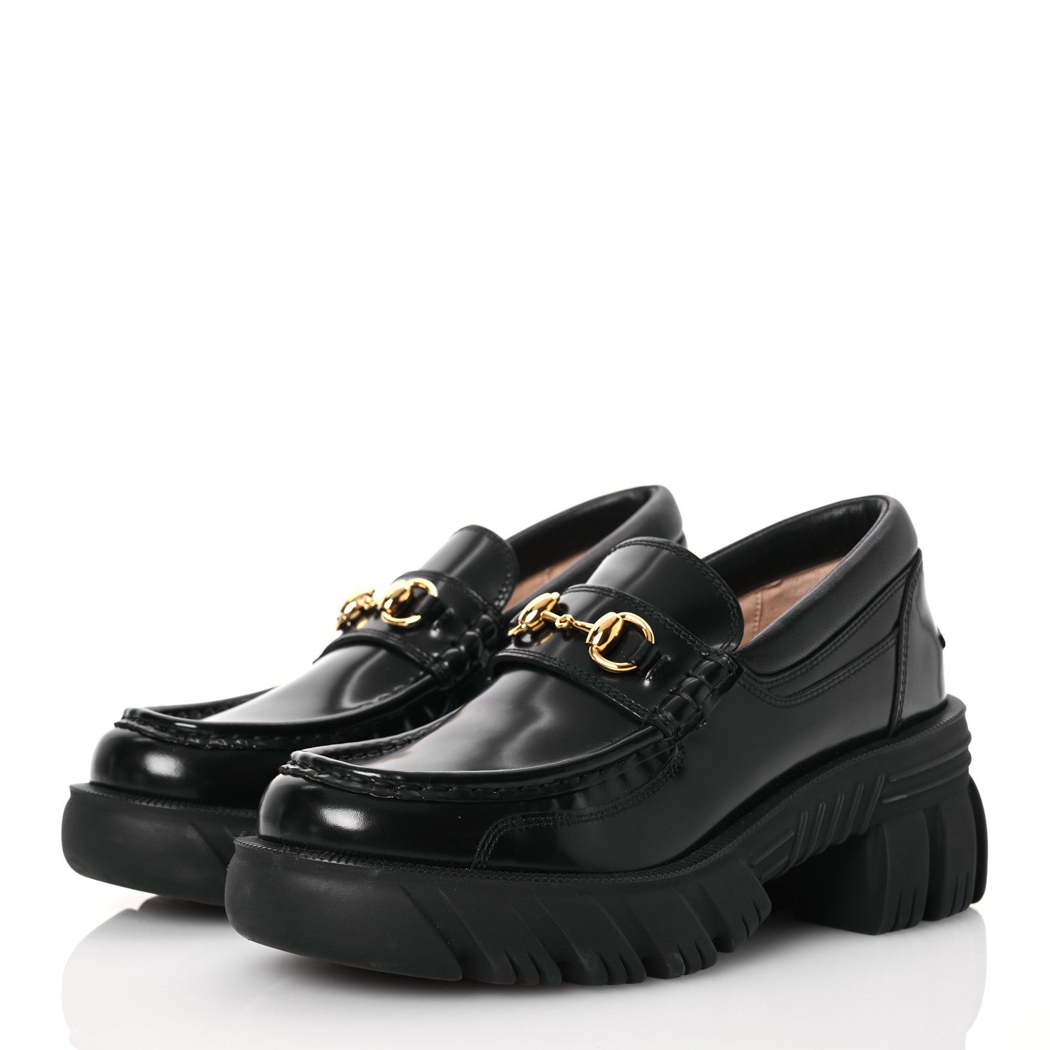 Gucci Magnum Calfskin Nappa Samoa Womens Horsebit Platform Chunky Lug Sole 40mm Loafers 38 Black 3 of 14