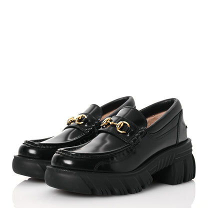 Gucci Magnum Calfskin Nappa Samoa Womens Horsebit Platform Chunky Lug Sole 40mm Loafers 38 Black 3 of 14