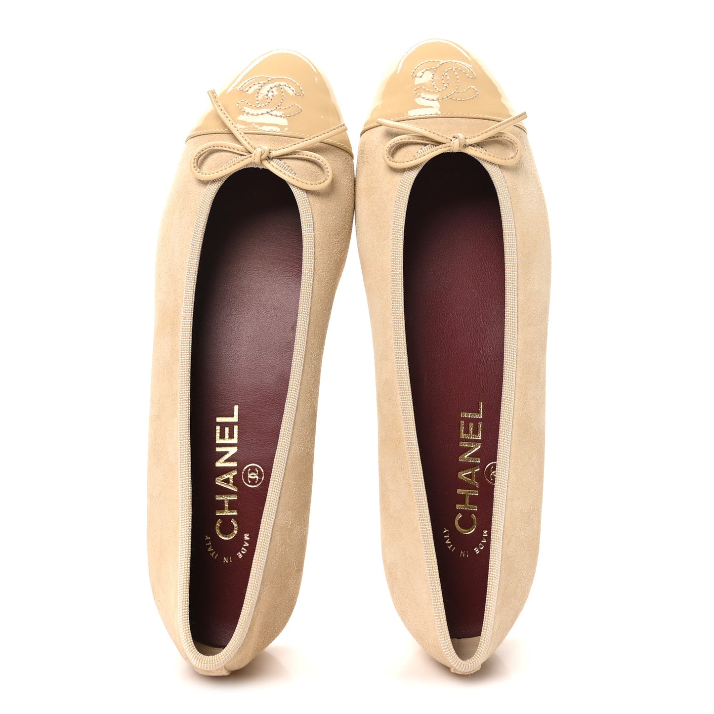 Suede Patent Calfskin Cap Toe CC Ballerina Flats 39.5 Beige