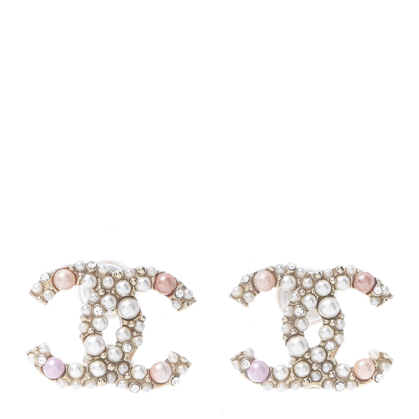 Pearl Crystal CC Charms Stud Earrings Light Gold Pink