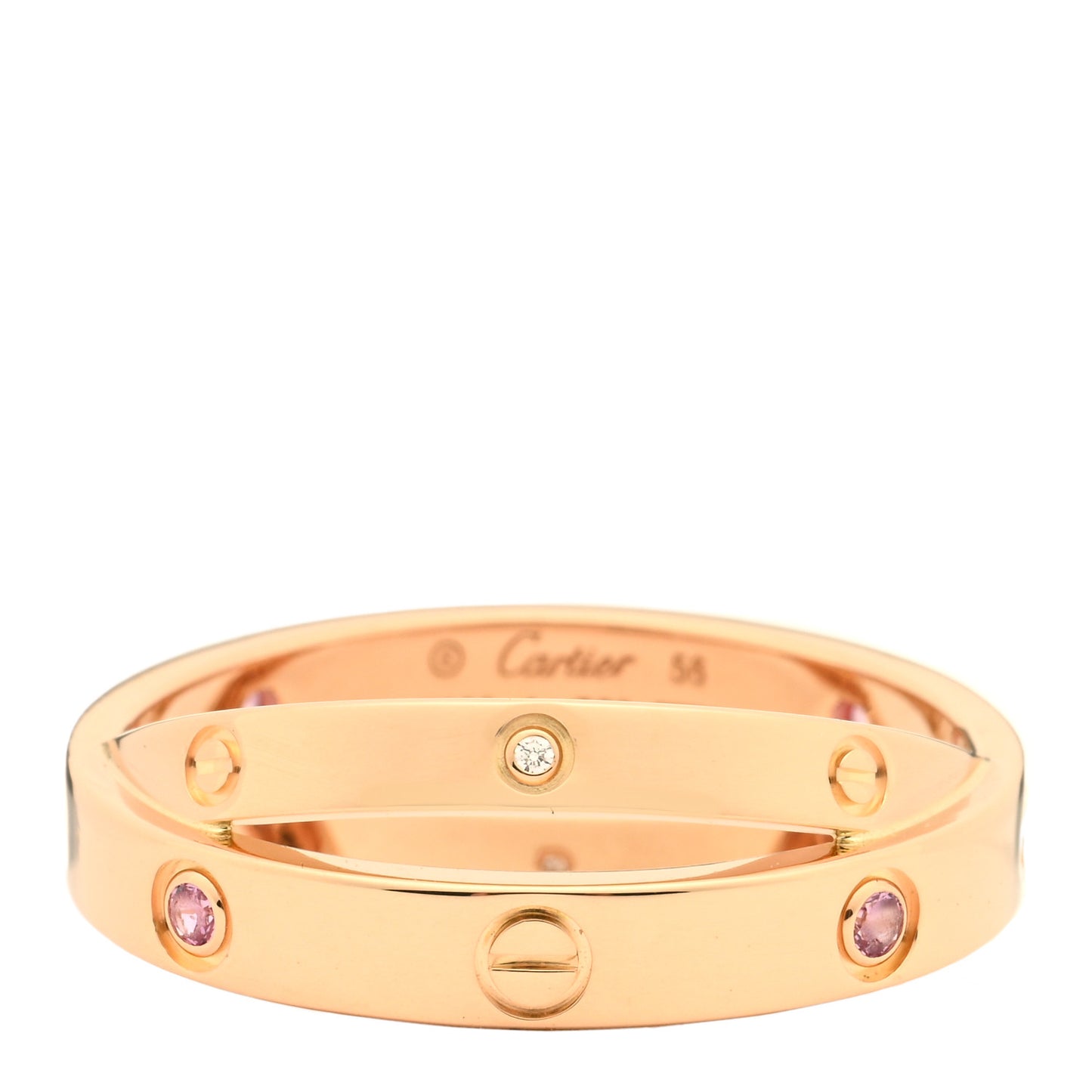 18K Pink Gold Pink Sapphire Diamond LOVE Ring 56 7.5