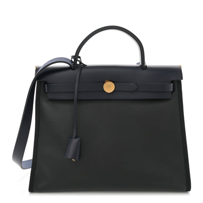 Hermes Toile H Berline Vache Hunter Herbag Zip PM 31 Black Bleu Nuit 1 of 11