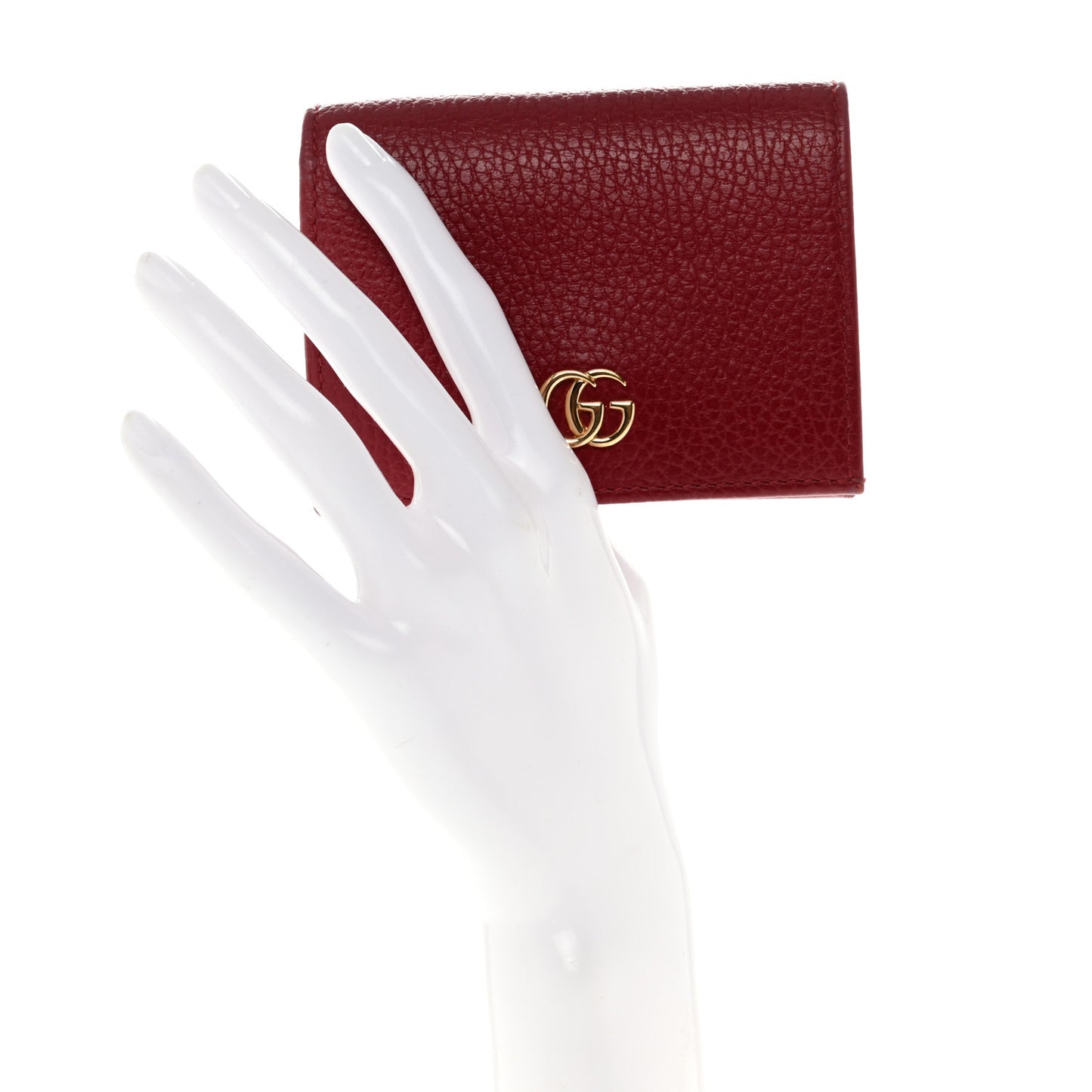 Pebbled Calfskin GG Marmont Card Case Hibiscus Red