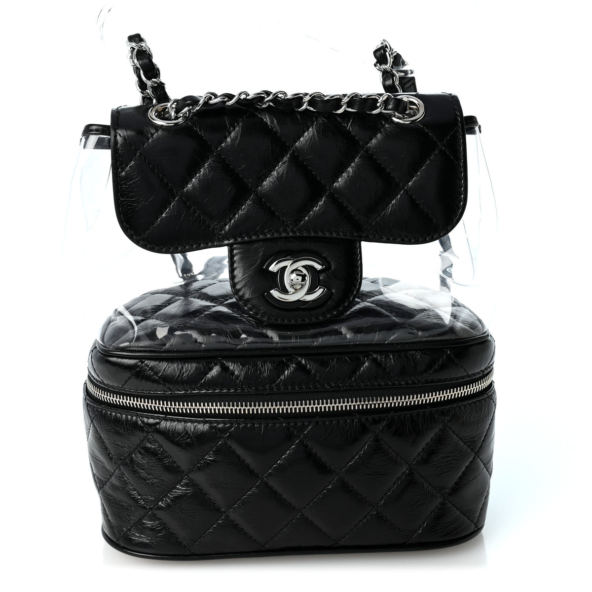 Crumpled Calfskin PVC Quilted Backpack Black