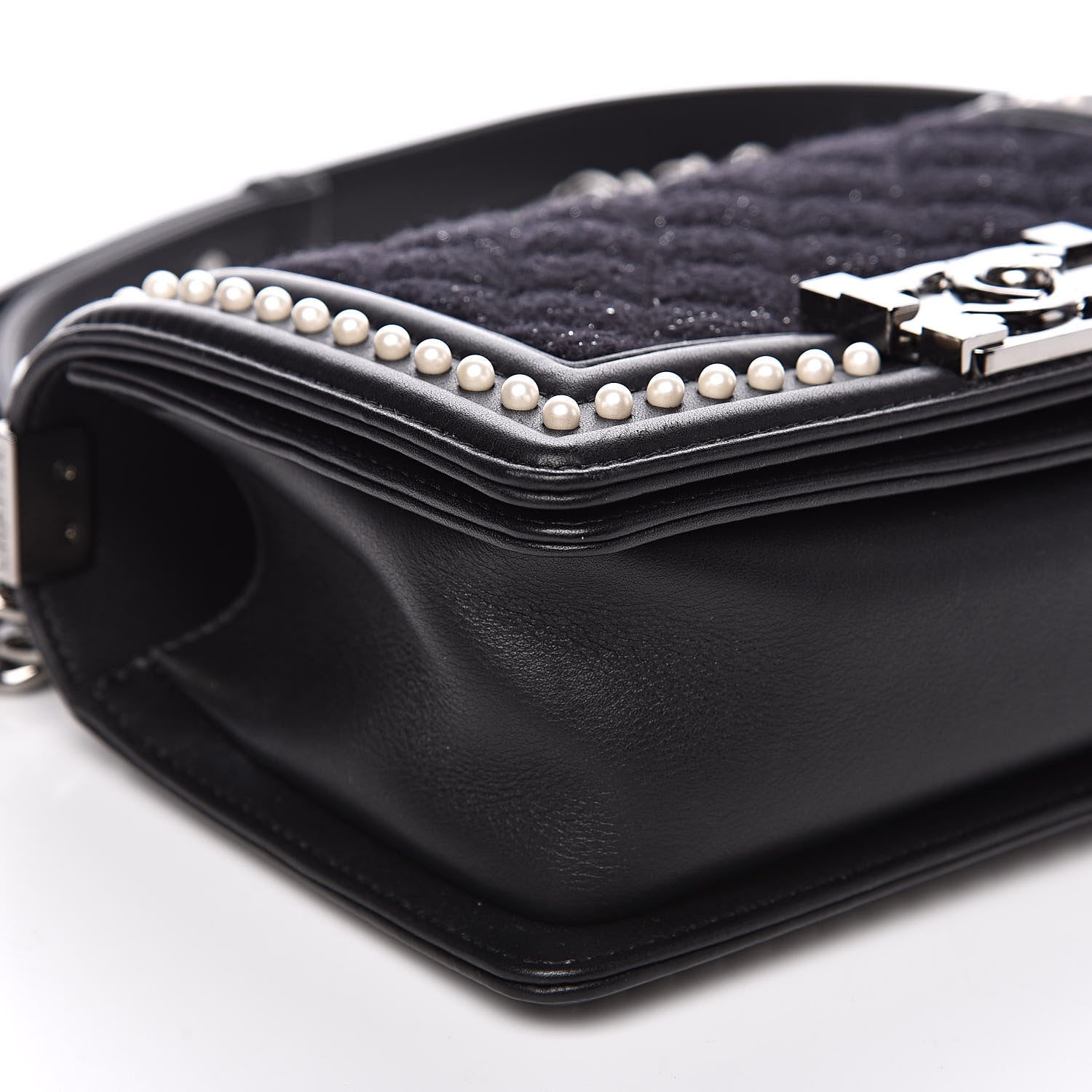 Chanel Calfskin Pearl Tweed Small Boy Flap Black 9 of 12