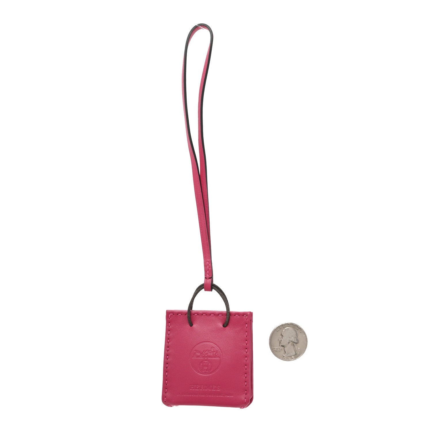 Hermes Milo Lambskin Swift Shopping Bag Charm Rose Mexico 2 of 5