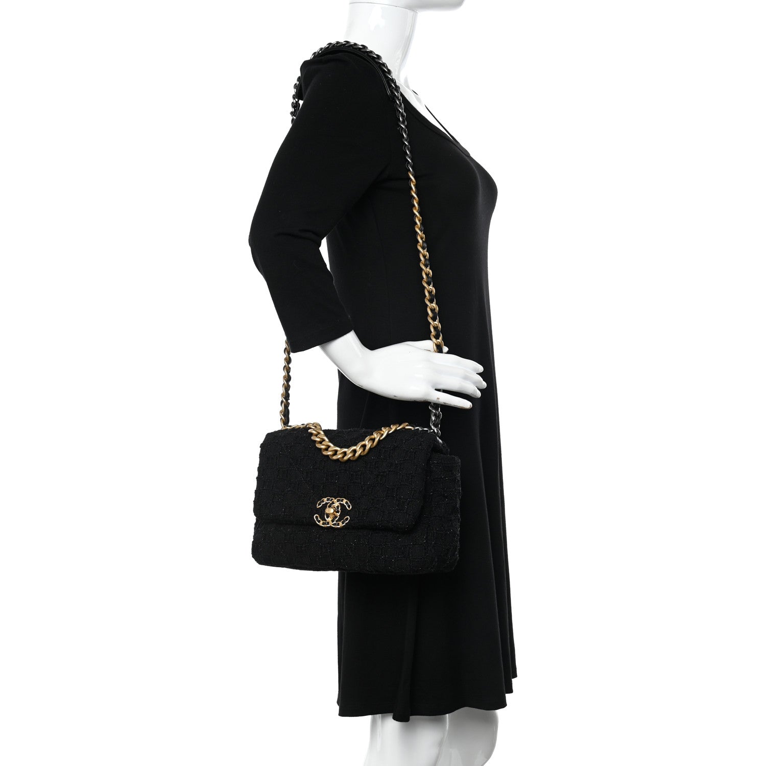 Chanel Tweed Quilted Medium Chanel 19 Flap Black 2 of 10