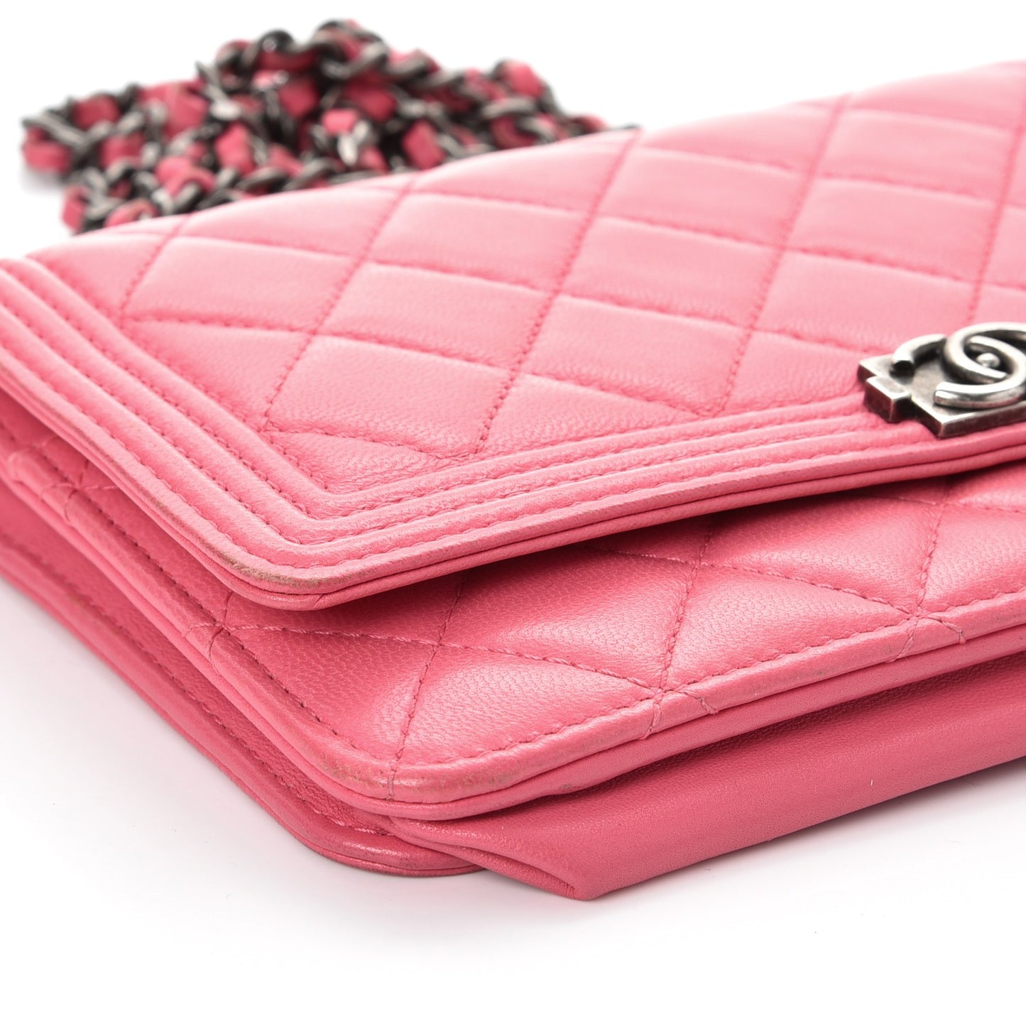 Lambskin Quilted Boy Wallet On Chain WOC Pink
