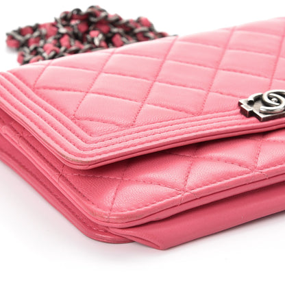 Chanel Lambskin Quilted Boy Wallet On Chain WOC Pink 13 of 14