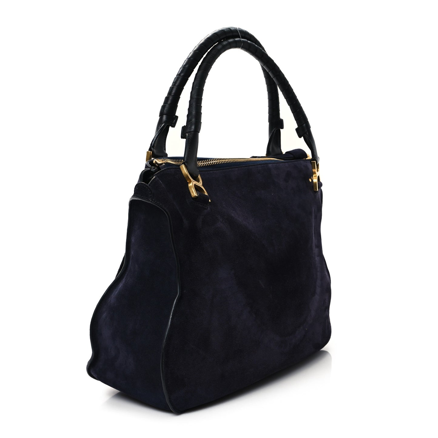 Suede Calfskin Braided Large Marcie Double Carry Navy