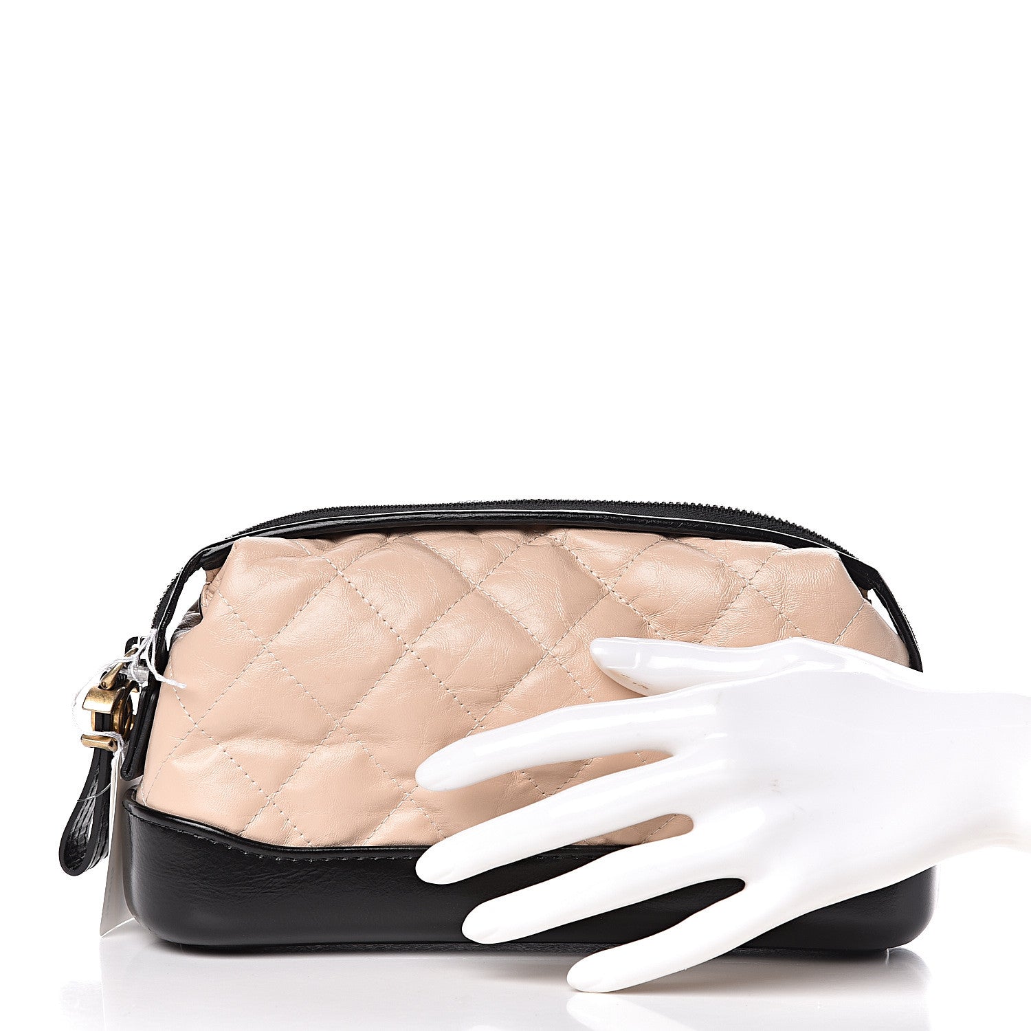 Chanel Aged Calfskin Quilted Gabrielle Classic Pouch Beige Black 2 of 7