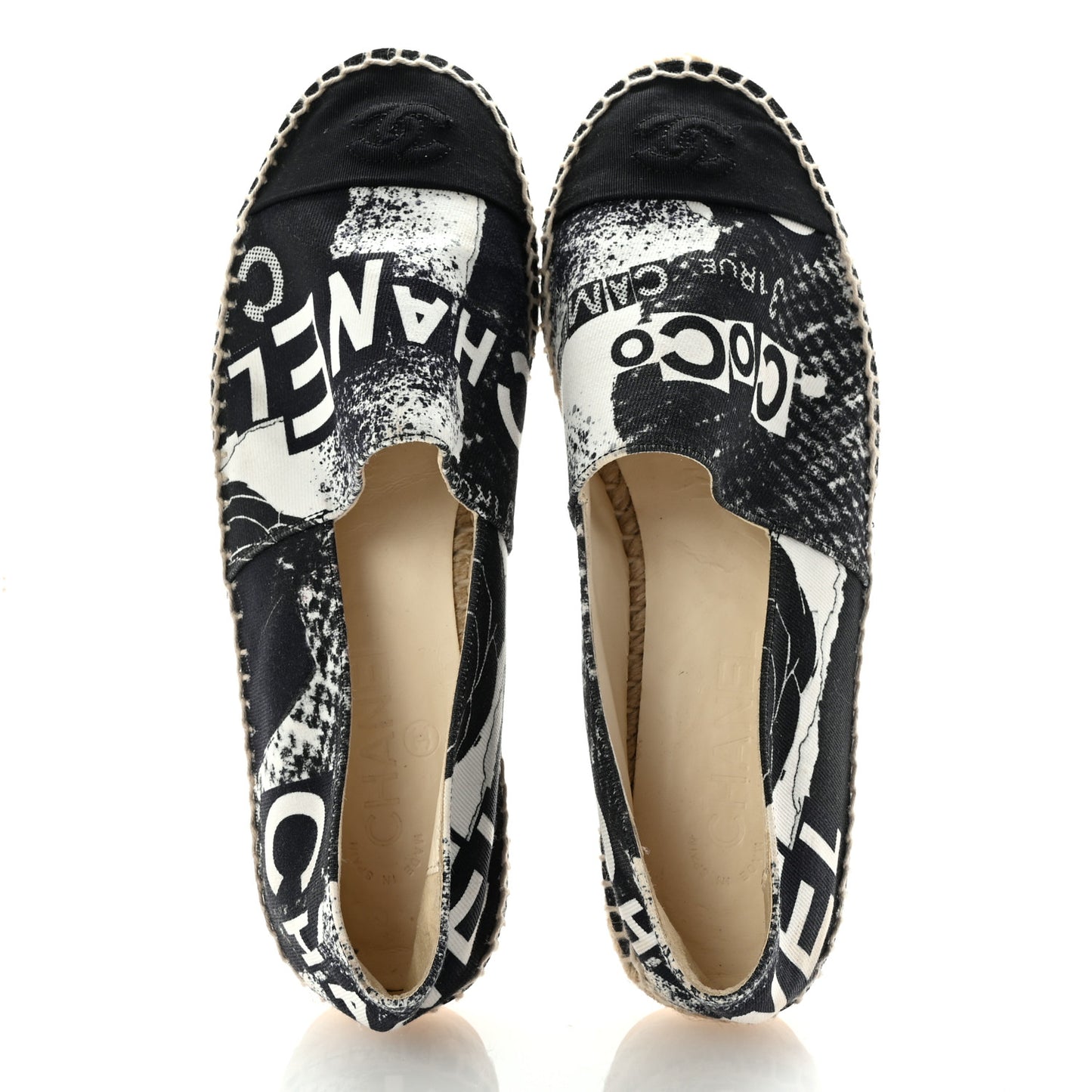 Printed Canvas Grosgrain 31 Rue Cambon Espadrilles 38 Black White