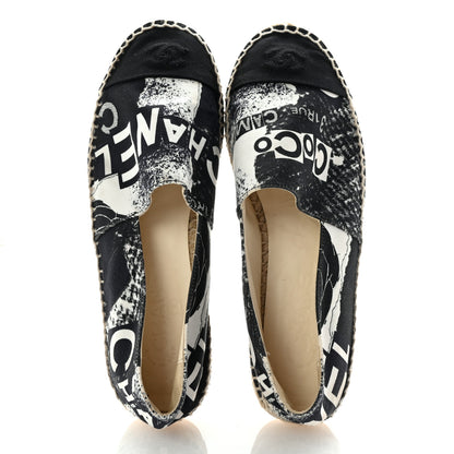 Chanel Printed Canvas Grosgrain 31 Rue Cambon Espadrilles 38 Black White 2 of 11