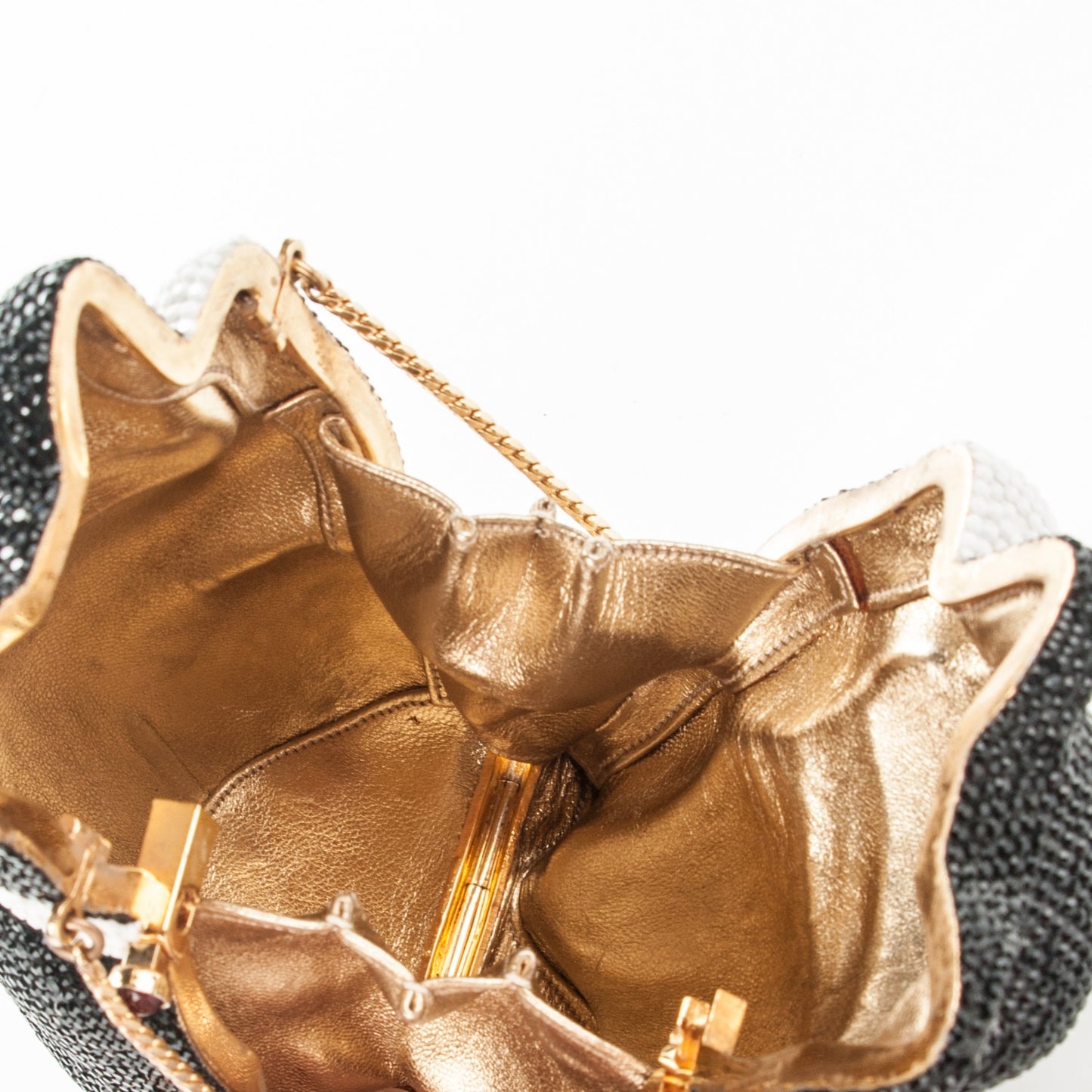 Swarovski Crystal Cat Minaudiere Clutch Black White