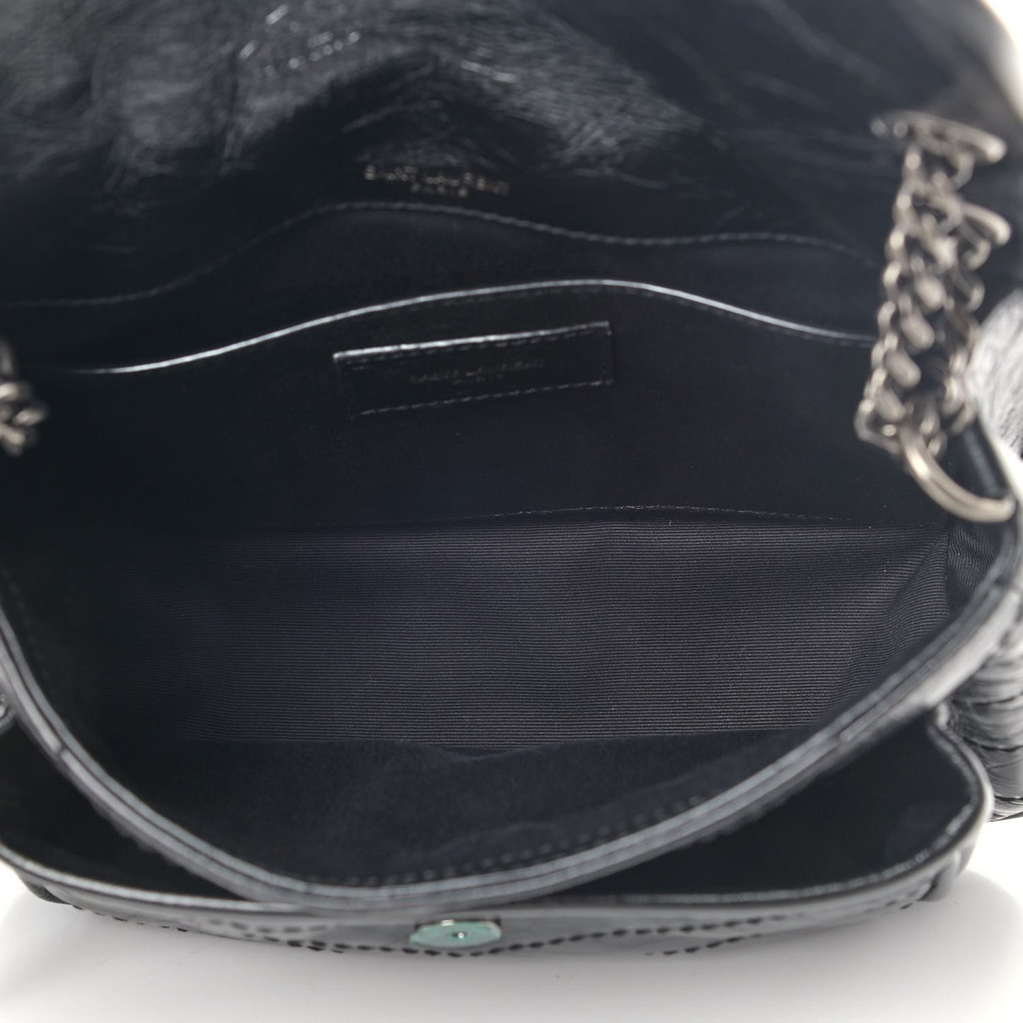 Crinkled Calfskin Matelasse Monogram Baby Niki Chain Satchel Black