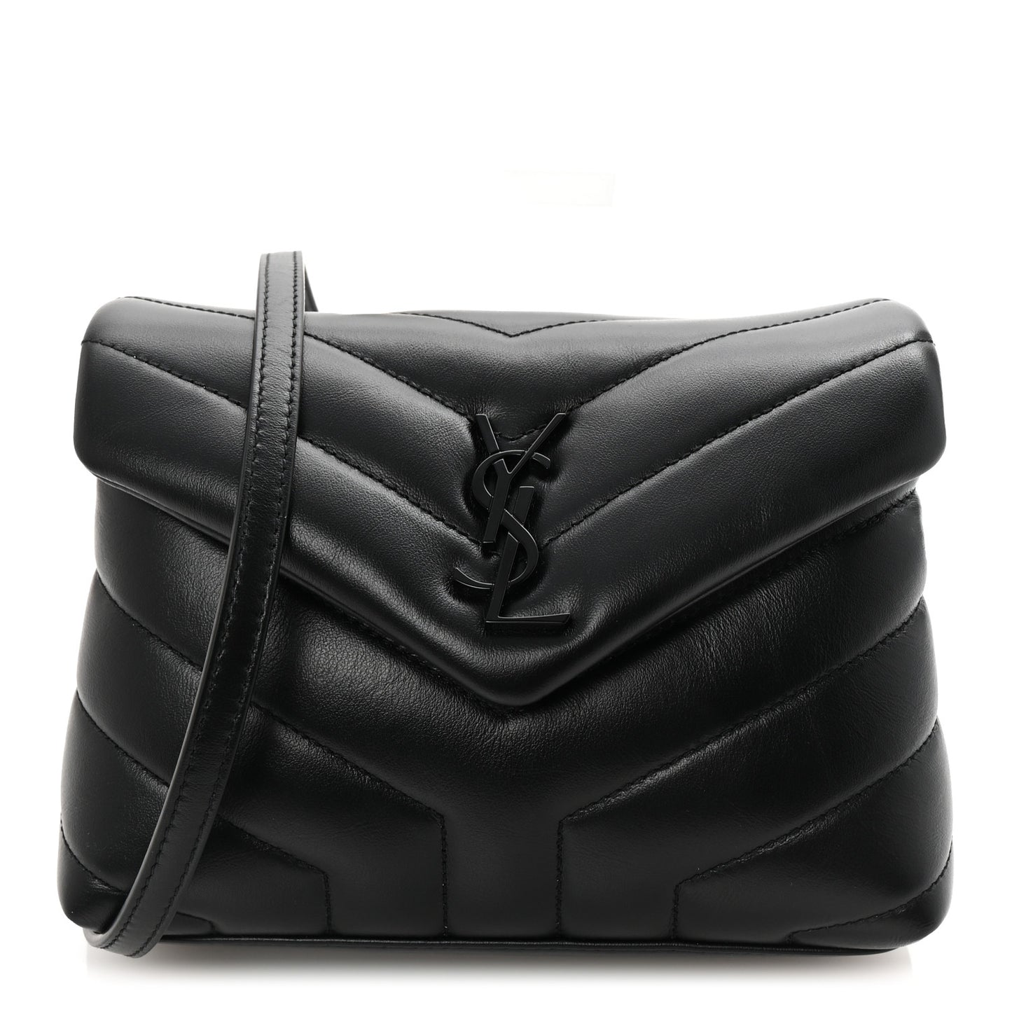 Calfskin Y Quilted Monogram Monochrome Toy Loulou Crossbody Bag Black