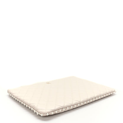 Chanel Calfskin Quilted Large Pearl Cosmetic Case Light Beige 4 of 7