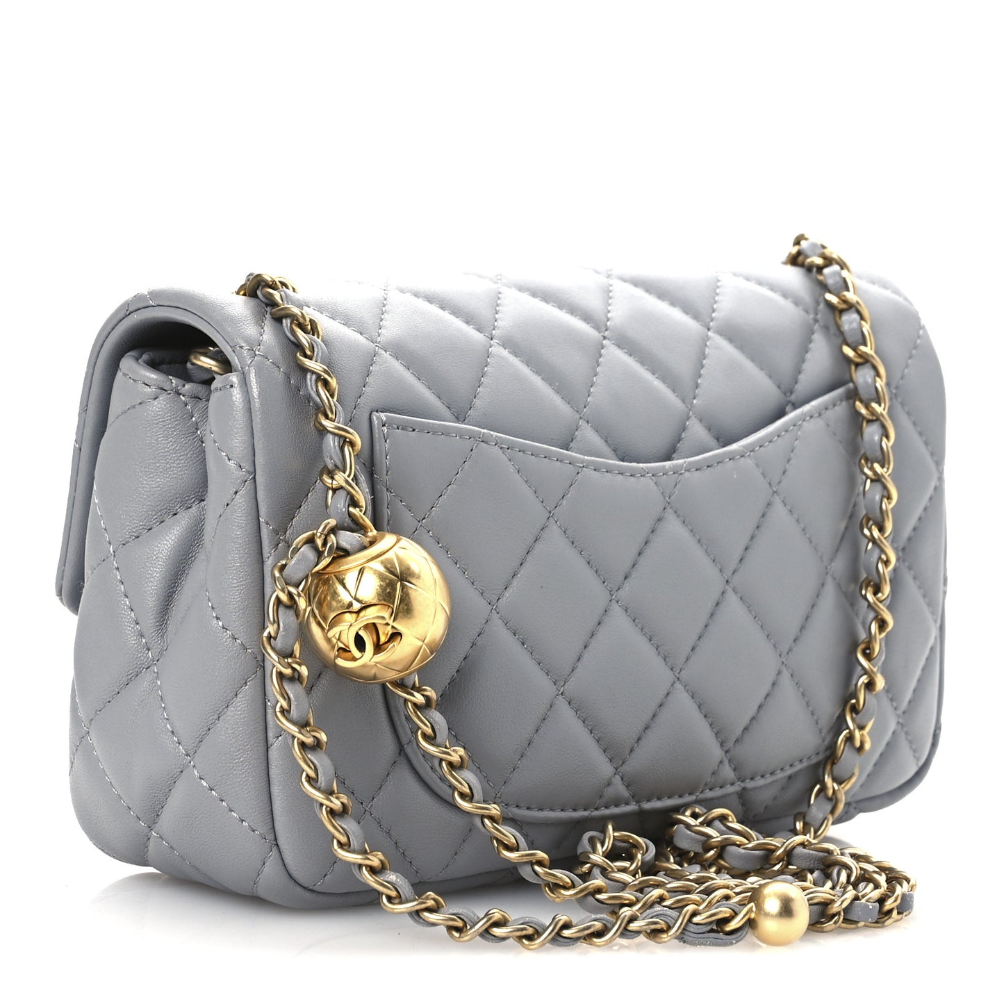 Lambskin Quilted Mini Rectangular Pearl Crush Flap Grey