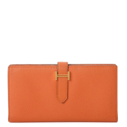 Hermes Chevre Mysore Bearn Gusset Wallet Orange 1 of 10