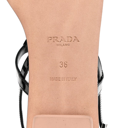 Prada Vernice Metal Triangle Logo Slingback Flat Thong Sandals 36 Black 6 of 9