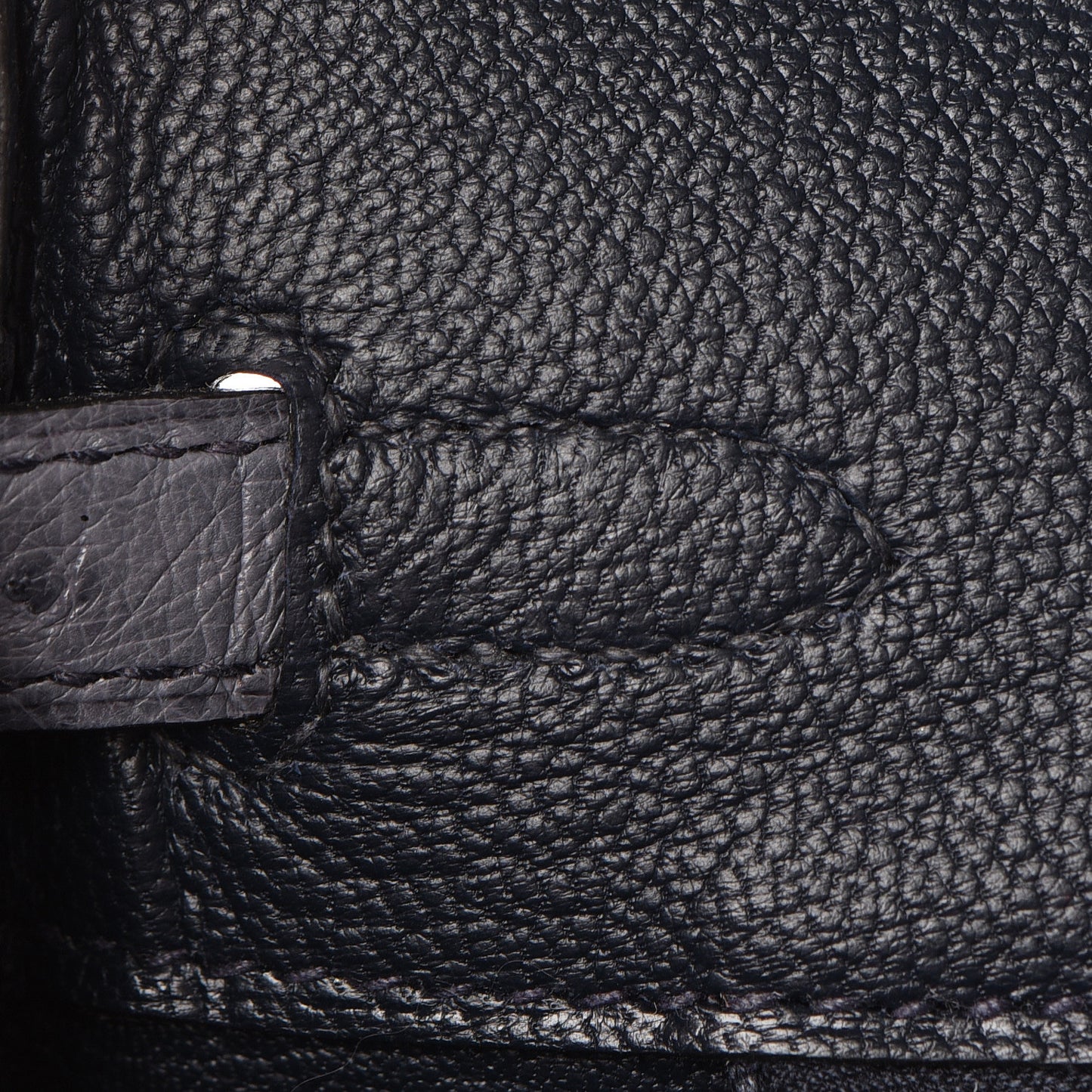 Ostrich Horseshoe Birkin 25 Gris Agate Bleu Marine
