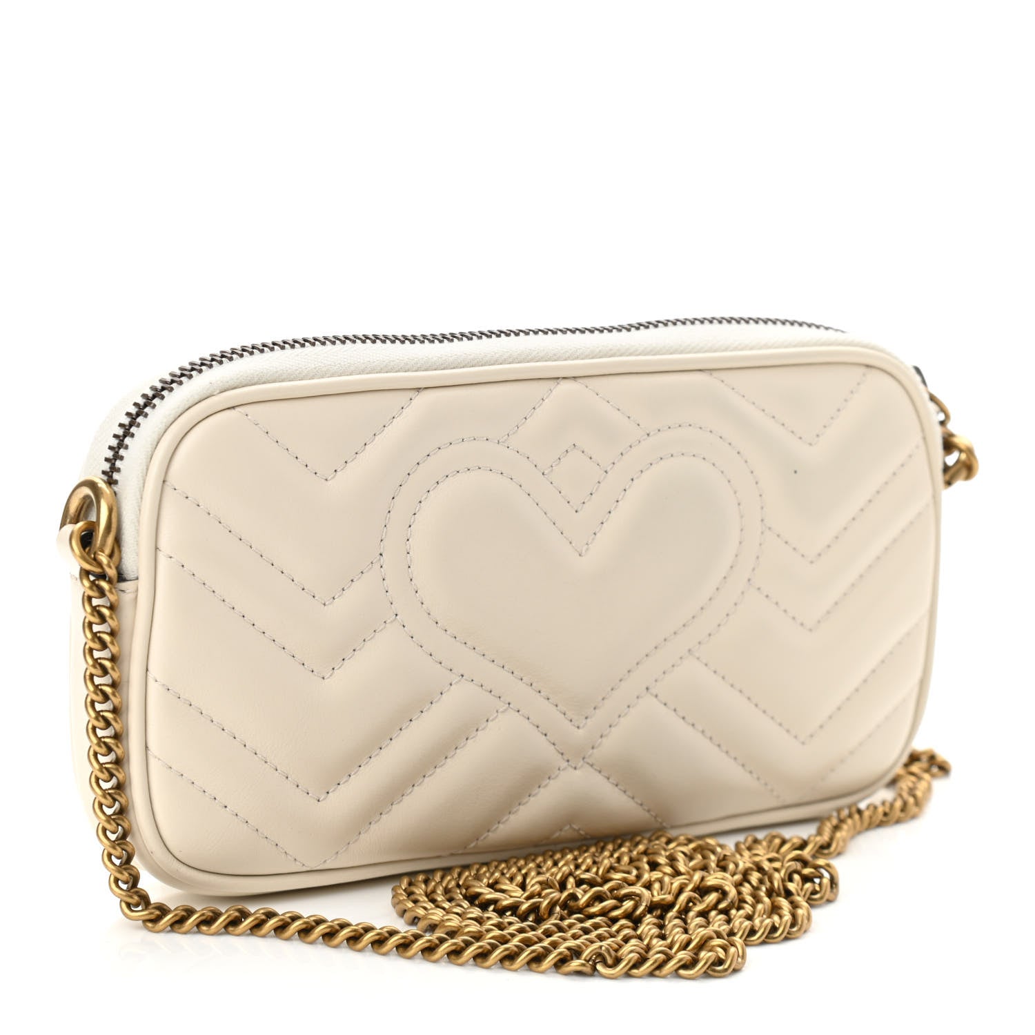 Gucci Calfskin Matelasse Mini GG Marmont Chain Crossbody Bag White 3 of 10